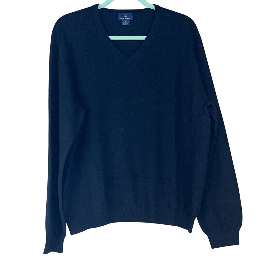Brooks Brothers 346 Merino Wool V Neck Sweater Mens Large Black Long Sleeve - Picture 1 of 7
